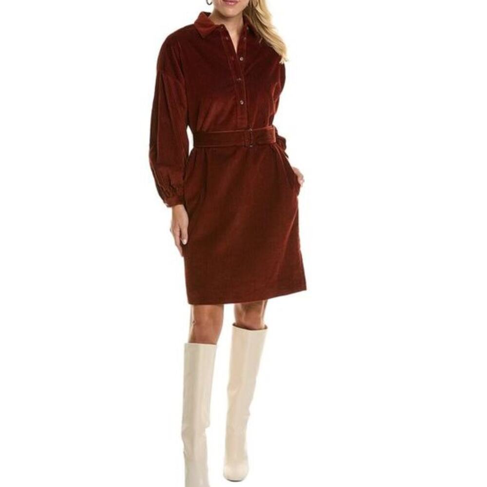 $423 Weekend Max Mara Giberna Corduroy Belted Shirt Dress | Sz 8, Rust Red EUC